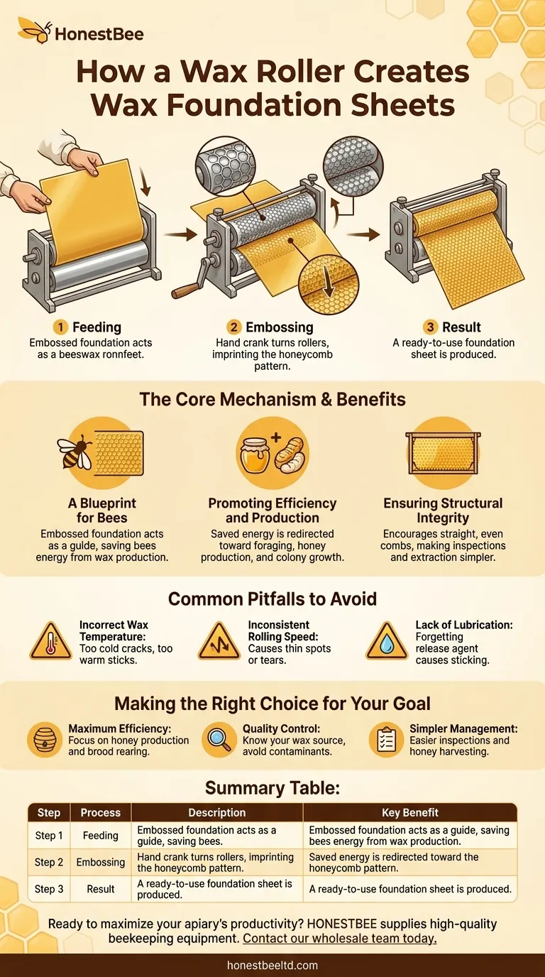 How does the wax roller create wax foundation sheets? Boost Hive Efficiency with Uniform Comb Guides Visual Guide