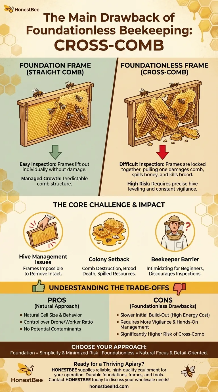 What is the main drawback of foundationless beekeeping? The Critical Risk of Unmanageable Cross-Comb Visual Guide