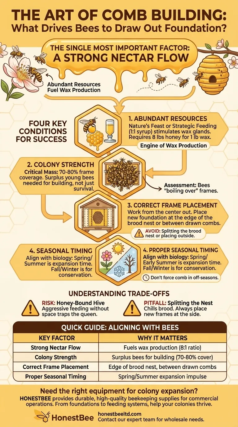 벌들이 소초(foundation)를 펴서 집을 짓게 하는 가장 중요한 요인은 무엇입니까? 강력한 꿀 흐름이 핵심입니다. 시각적 가이드