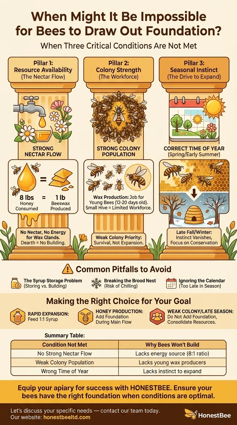 When might it be impossible for bees to draw out foundation? Key Conditions for Success Visual Guide