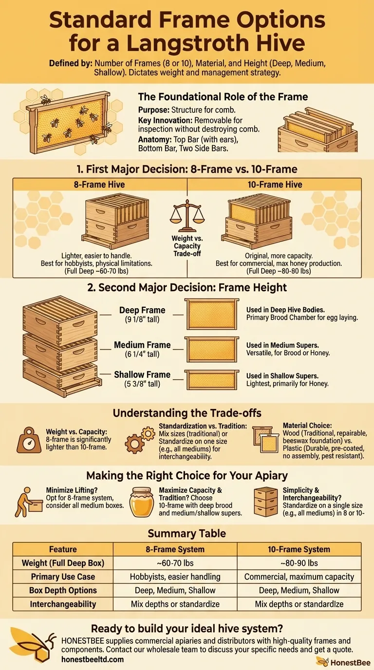 What are the standard frame options for a Langstroth hive? A Guide to 8 vs 10-Frame Systems Visual Guide