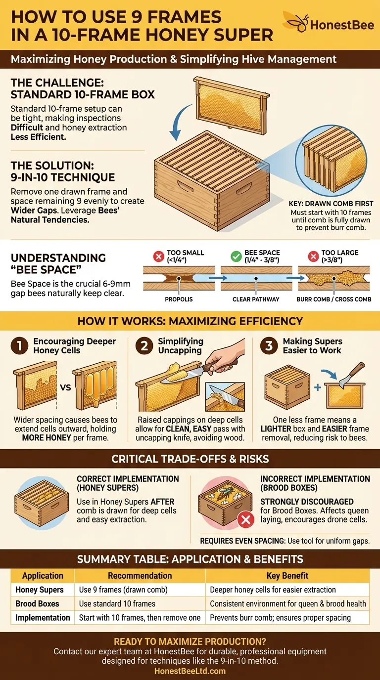 10프레임 벌통에 9개의 프레임을 어떻게 사용할 수 있나요? 꿀 수확량 증대 및 채밀 간소화 시각적 가이드