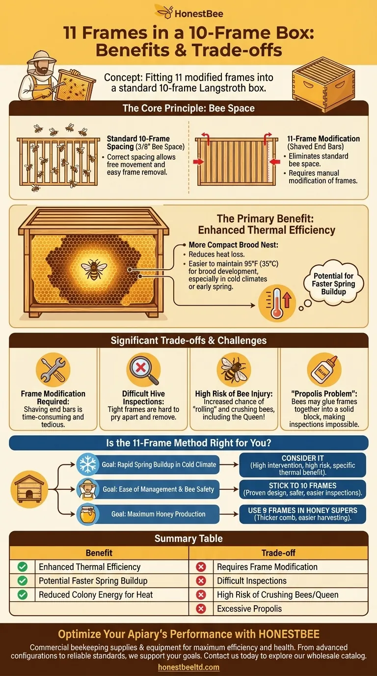 What are the benefits of using 11 frames in a 10-frame box? Boost Brood Nest Efficiency in Cold Climates Visual Guide