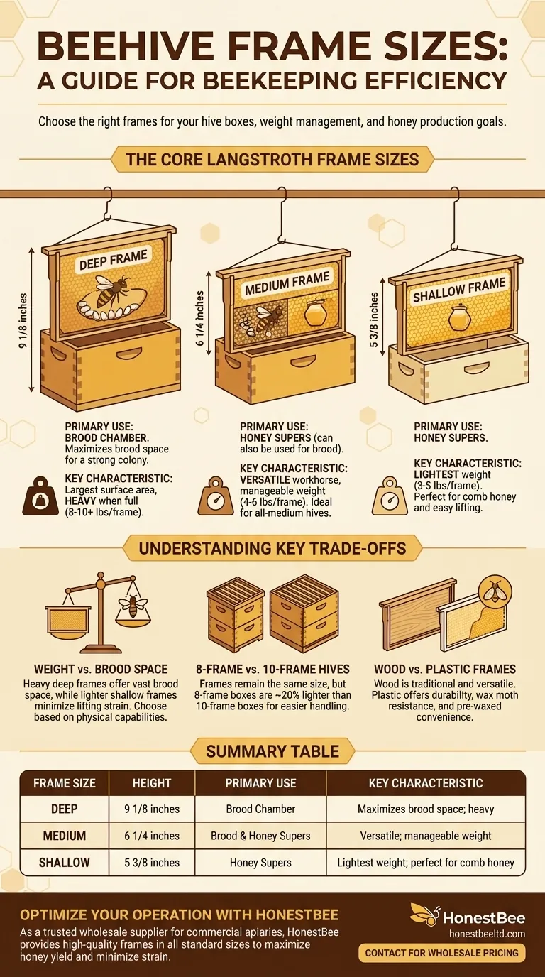 벌통에 사용할 수 있는 다양한 프레임 크기는 무엇인가요? 딥, 미디엄, 샬로우 프레임 가이드 시각적 가이드