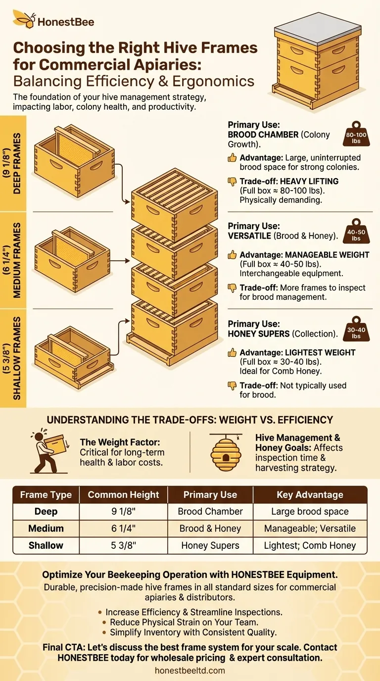 What are the different types of hive frames mentioned? Choose the Right Frame for Your Apiary Visual Guide