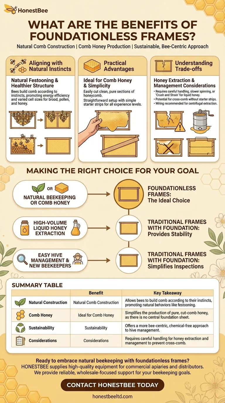 What are the benefits of using foundationless frames? A Guide to Natural, Bee-Centric Beekeeping Visual Guide