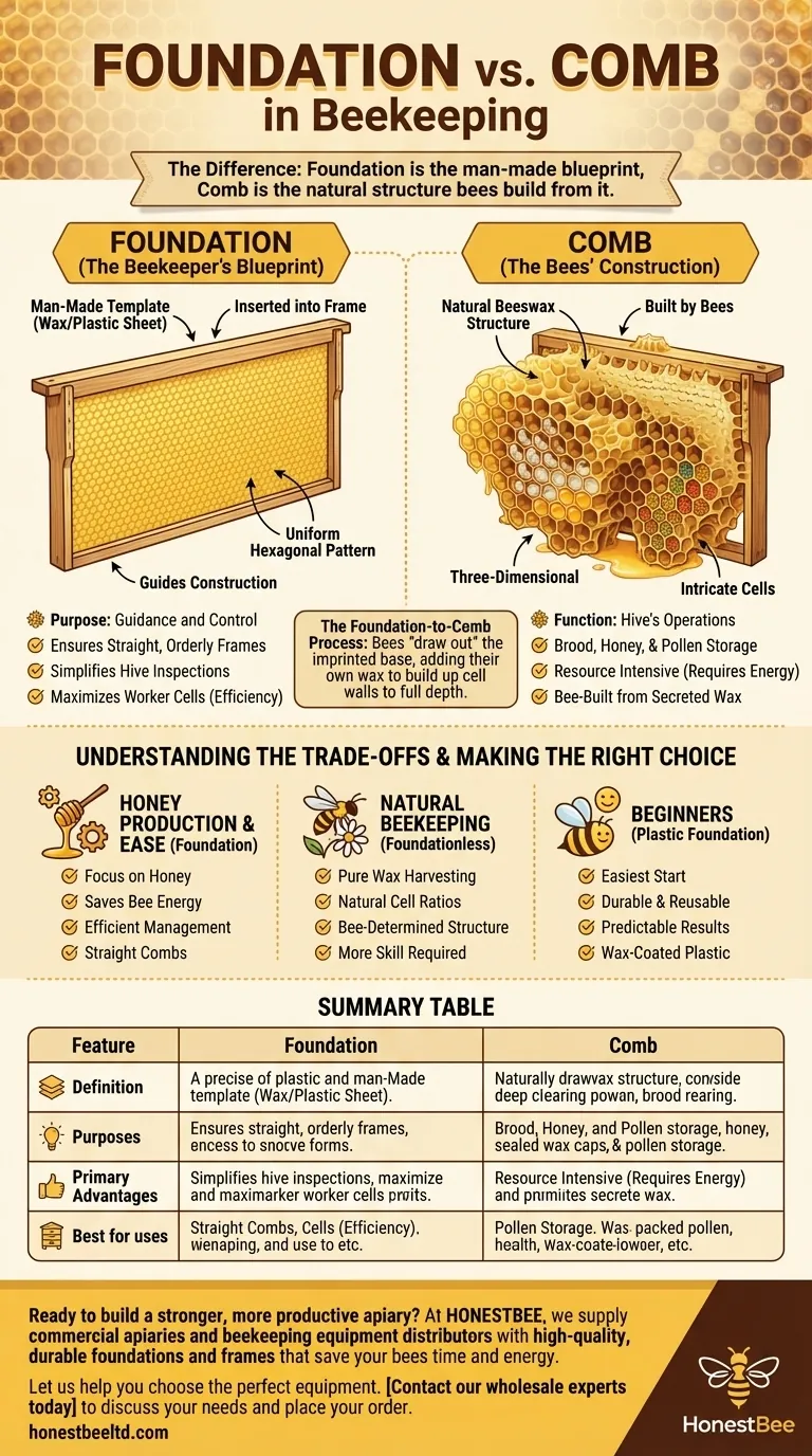 What is the difference between foundation and comb in beekeeping? A Guide to Hive Structure Visual Guide