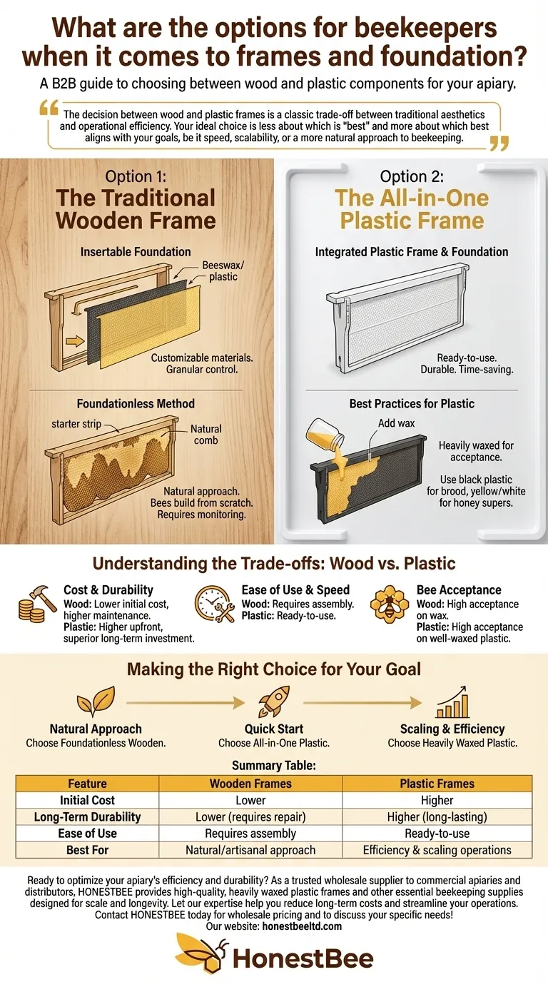 What are the options for beekeepers when it comes to frames and foundation? Wood vs. Plastic Guide Visual Guide