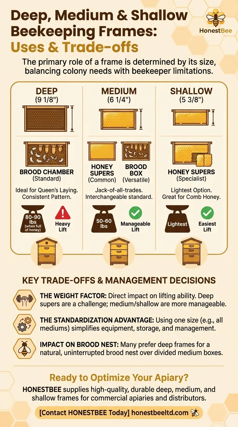 양봉에서 깊은(deep), 중간(medium), 얕은(shallow) 프레임은 일반적으로 어떻게 사용됩니까? 벌통 구성을 최적화하세요 시각적 가이드