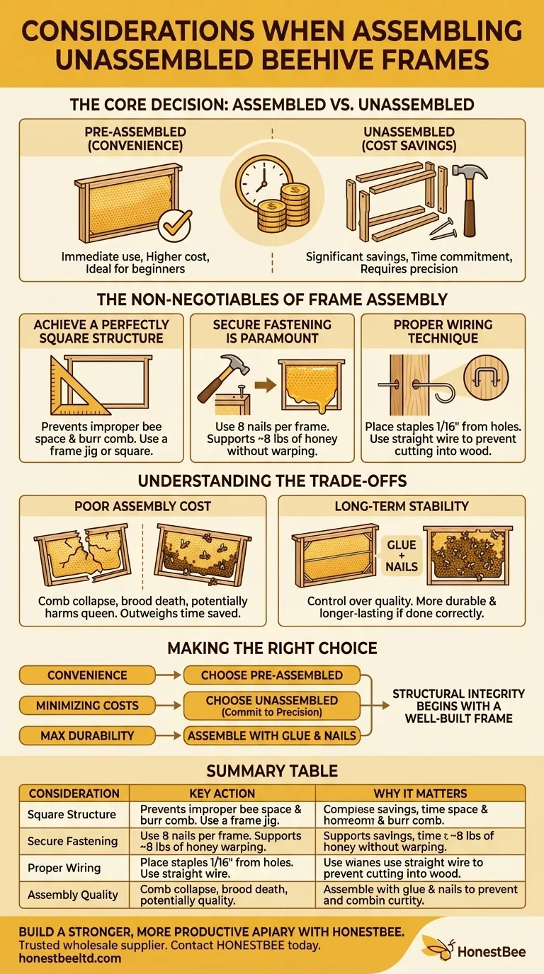 벌통용 미조립 프레임을 조립할 때 고려해야 할 사항은 무엇입니까? 벌집의 무결성과 꿀 수확 성공을 보장하세요 시각적 가이드