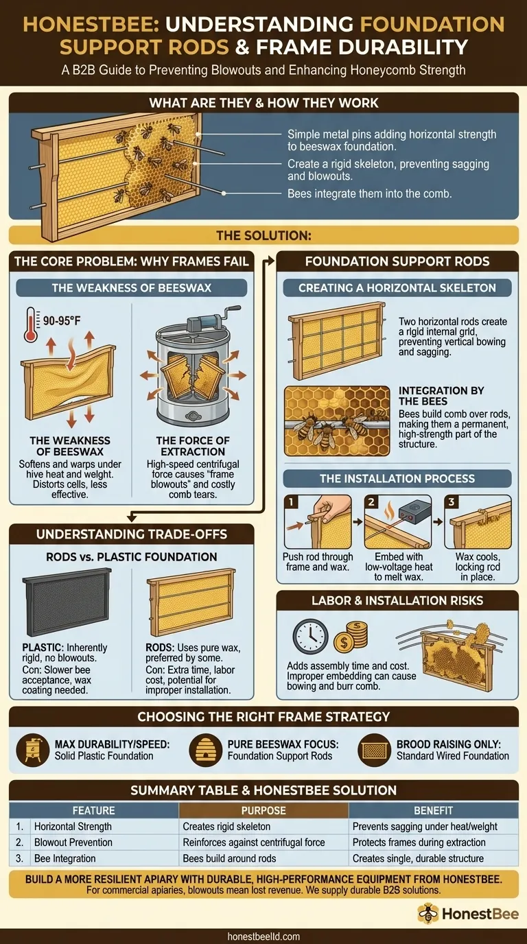 What are foundation support rods and how do they work? Strengthen Your Hive Frames & Prevent Blowouts Visual Guide