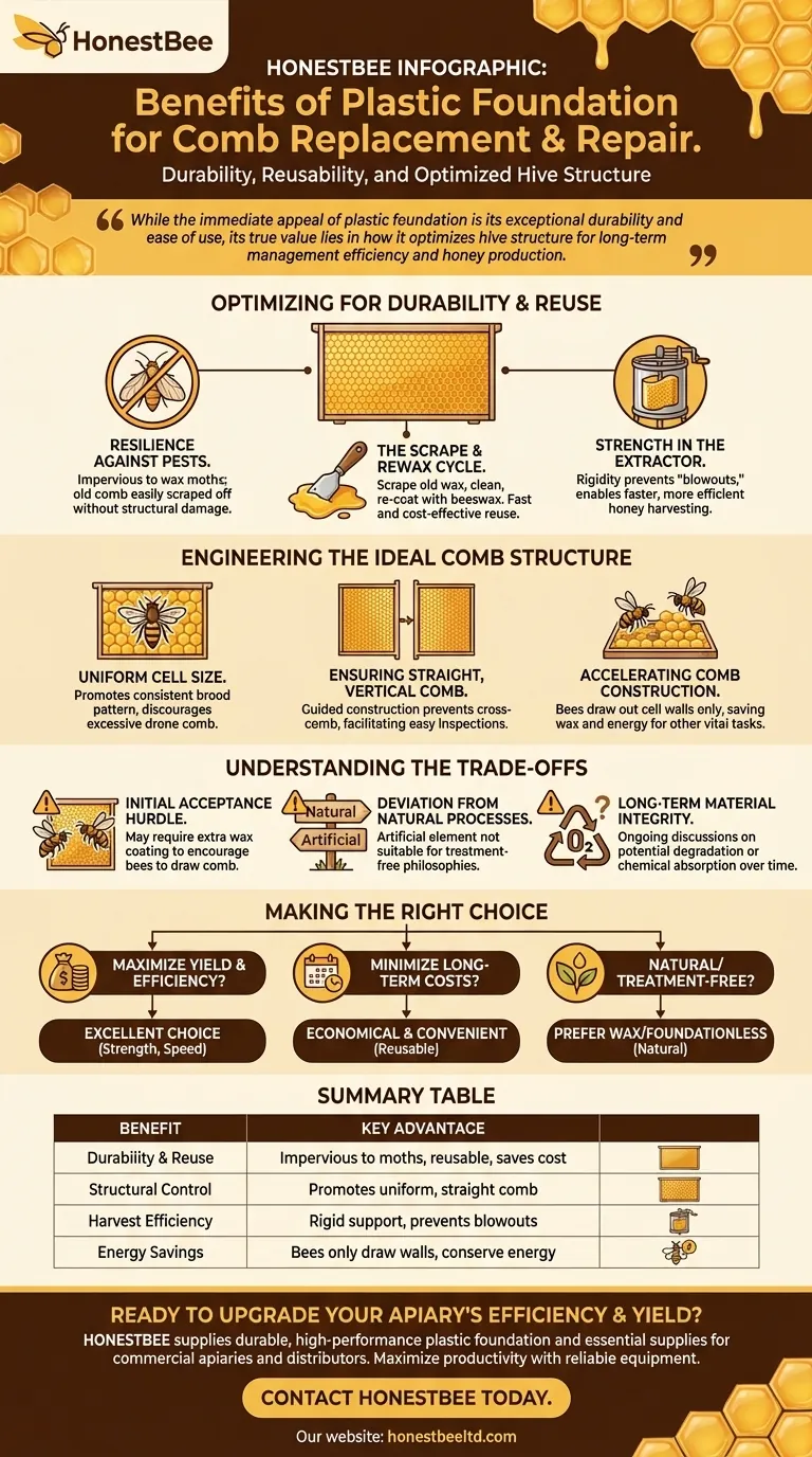 What are the benefits of using plastic foundation when replacing or repairing comb? Boost Hive Efficiency & Honey Yield Visual Guide