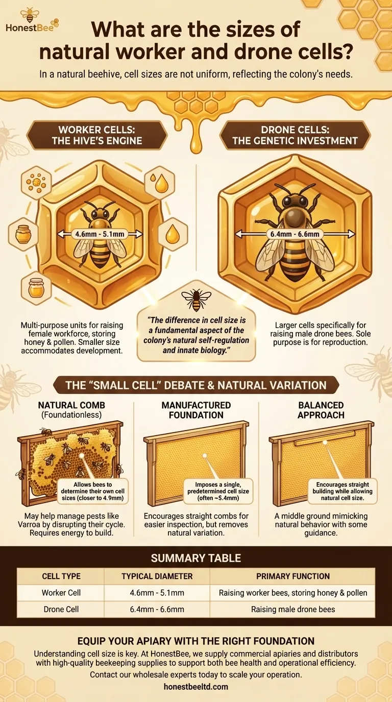 자연 벌집에서 일벌방과 수벌방의 크기는 어떻게 되나요? 자연 벌집 건축 가이드 시각적 가이드