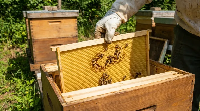 What is the purpose of the foundation in the frames? A Guide to Orderly & Productive Beekeeping