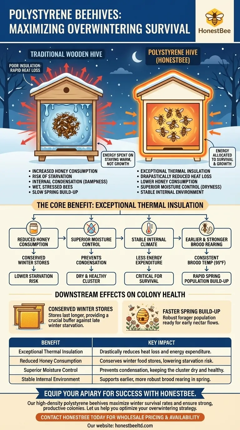 폴리스티렌 벌통이 꿀벌 군집의 월동에 주는 주요 이점은 무엇인가요? 겨울 생존율 및 봄철 성장 촉진 시각적 가이드