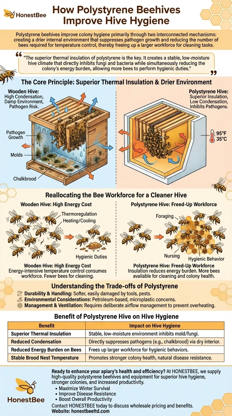 Como as colmeias de poliestireno melhoram a higiene da colmeia? Alcance uma Colônia Mais Saudável e Produtiva Guia Visual