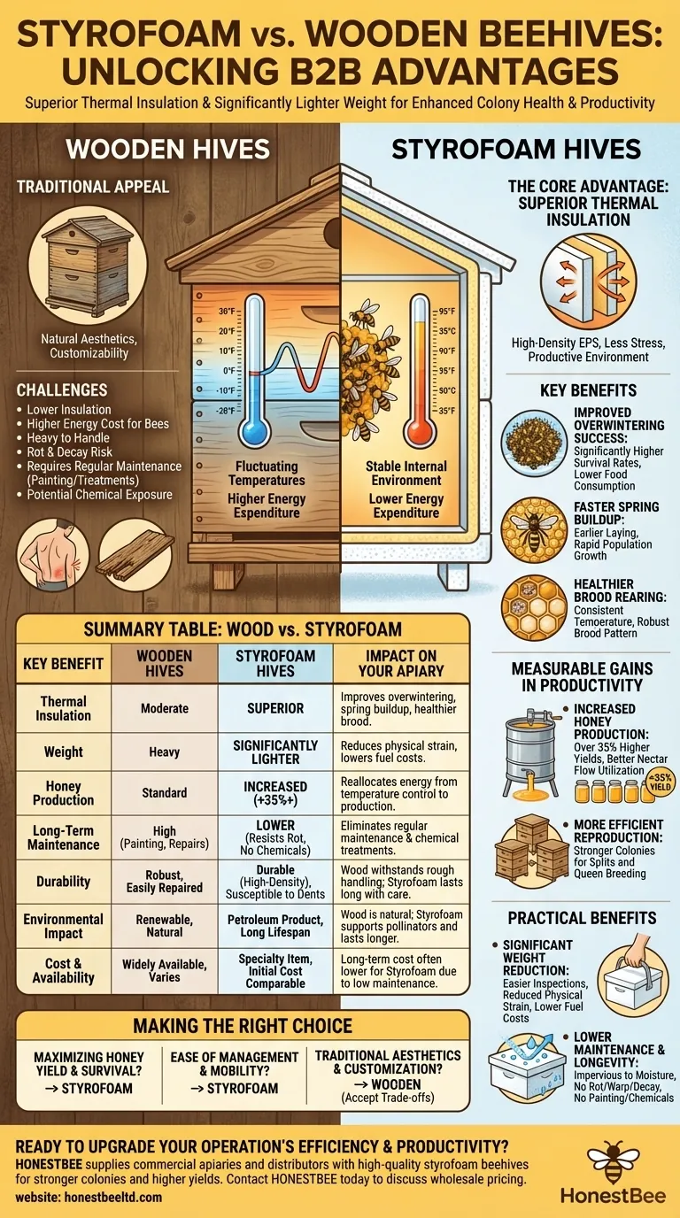 스티로폼 벌통을 목재 벌통보다 사용할 때의 이점은 무엇인가요? 꿀 수확량 및 군집 건강 증진 시각적 가이드