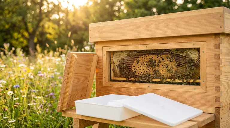 What are the features of a full-length viewing window in a top bar hive? Observe Your Bees Without Disturbance