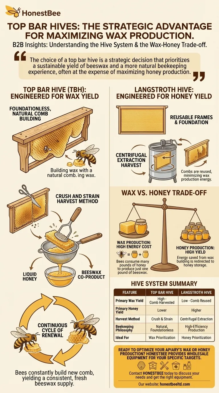 What advantage does a top bar hive offer in terms of wax production? Maximize Your Beeswax Yield Visual Guide