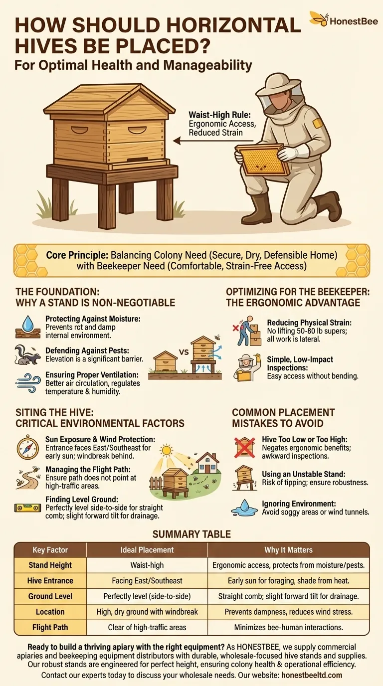 How should horizontal hives be placed? A Guide to Optimal Hive Placement for Health and Ease Visual Guide