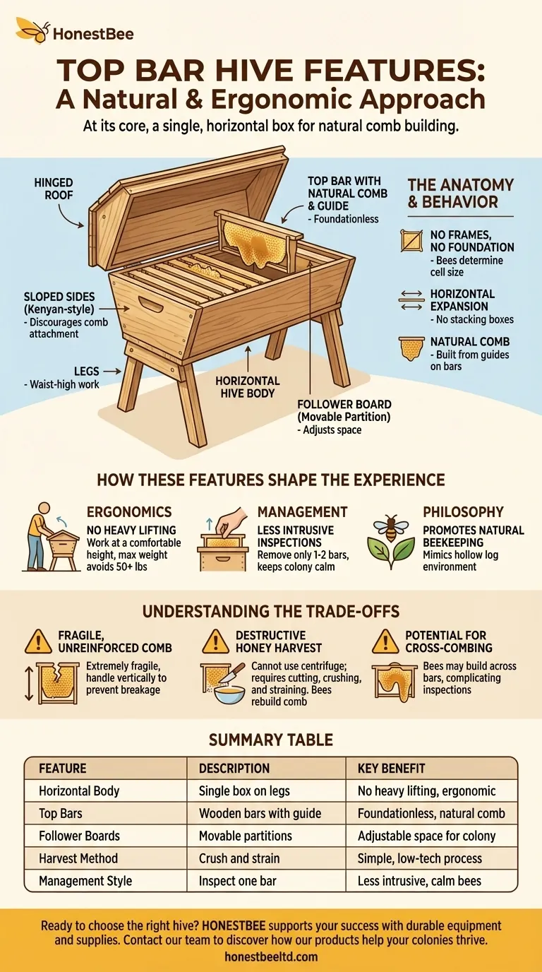 What are the features of a top bar hive? Discover the Horizontal, Foundationless Hive System Visual Guide