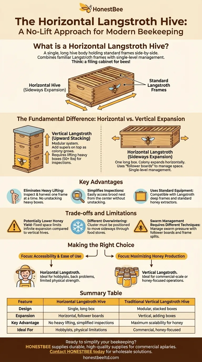 What is a horizontal Langstroth hive? A No-Lift, Single-Level Beekeeping Solution Visual Guide
