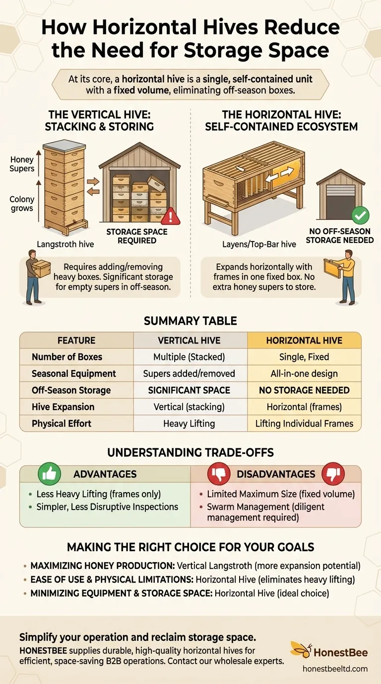 How does a horizontal hive reduce the need for storage space? A Single-Box Solution for Beekeepers Visual Guide