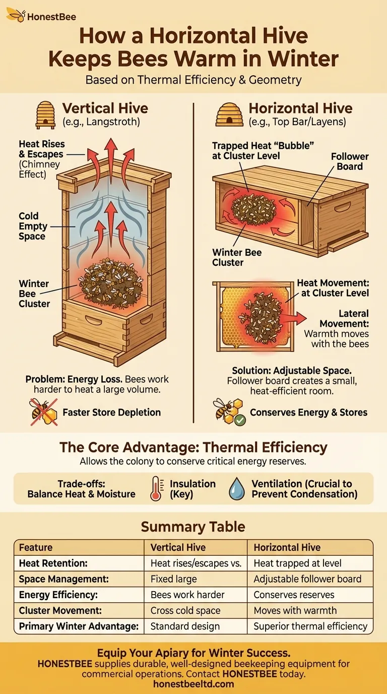 How does a horizontal hive help bees stay warm in winter? Conserve Energy & Maximize Survival Visual Guide