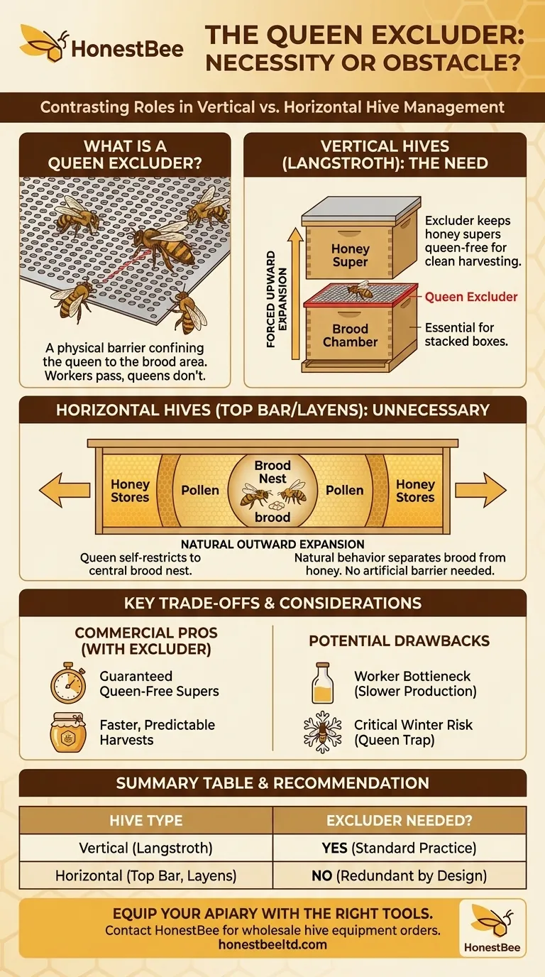 What is the role of a queen excluder, and why is it unnecessary in a horizontal hive? Maximize Hive Efficiency Visual Guide