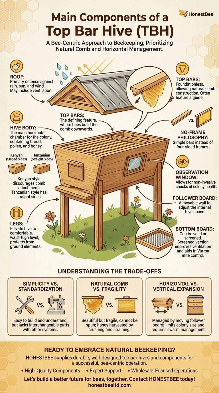 탑바 벌통의 주요 구성 요소는 무엇인가요? 자연 양봉 가이드 시각적 가이드