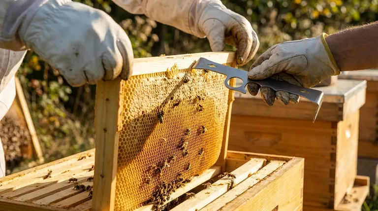 탑바 벌통 내부를 검사할 때 유용한 팁은 무엇인가요? 벌집을 수직으로 유지하세요