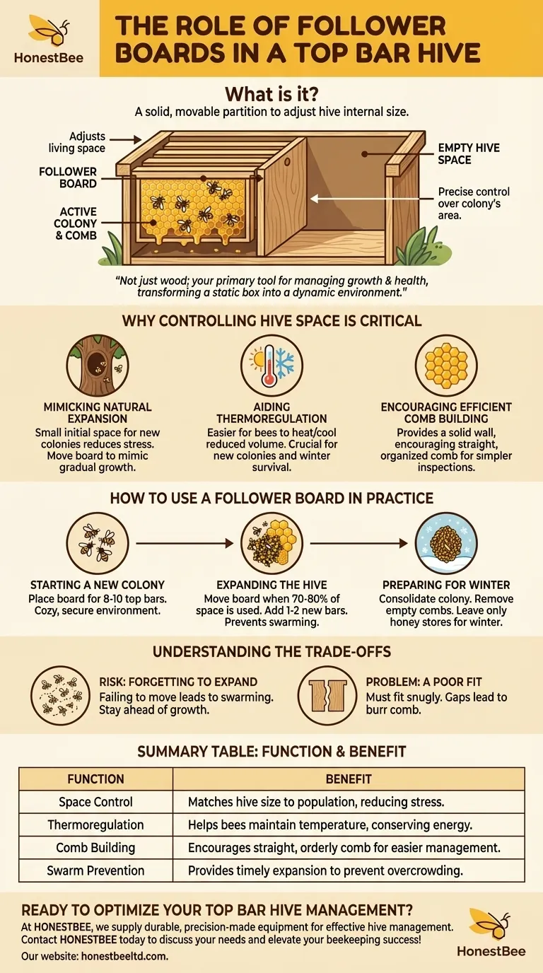 What is the role of follower boards in a top bar hive? Master Colony Health & Growth Visual Guide
