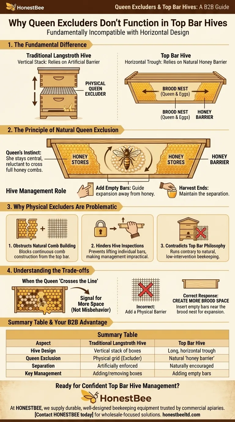 탑바 하이브에서 여왕벌 격리기는 어떻게 작동하나요? 자연적인 디자인 대안 시각적 가이드