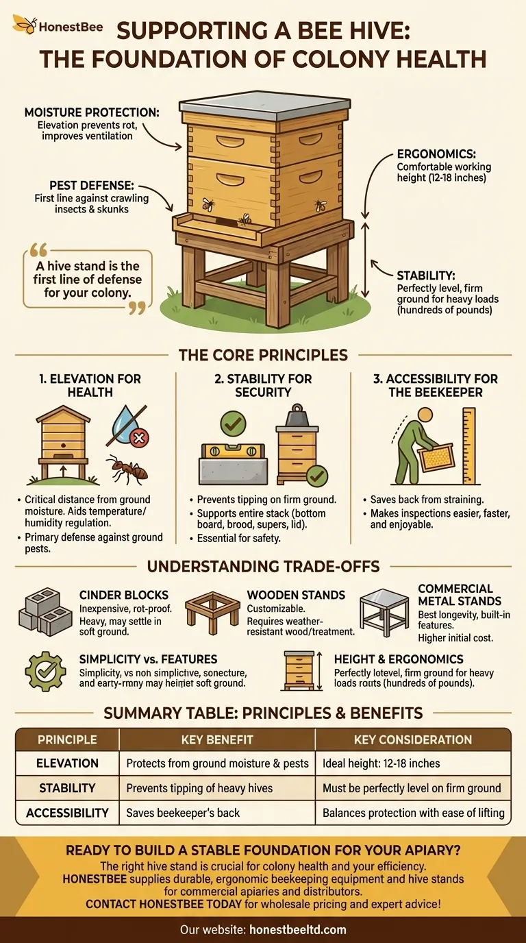 What should be considered when supporting a bee hive? Ensure Colony Health & Easy Management Visual Guide