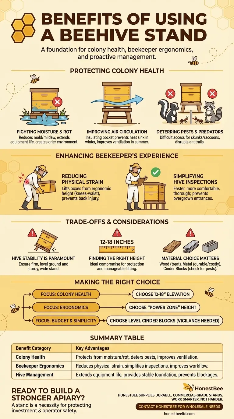 벌통 받침대를 사용하면 어떤 이점이 있나요? 벌통 건강 증진 및 양봉가 인체공학 개선 시각적 가이드