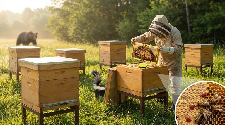 What are some common predators and pests that target beehives? Protect Your Hives from Bears, Mites, and Beetles
