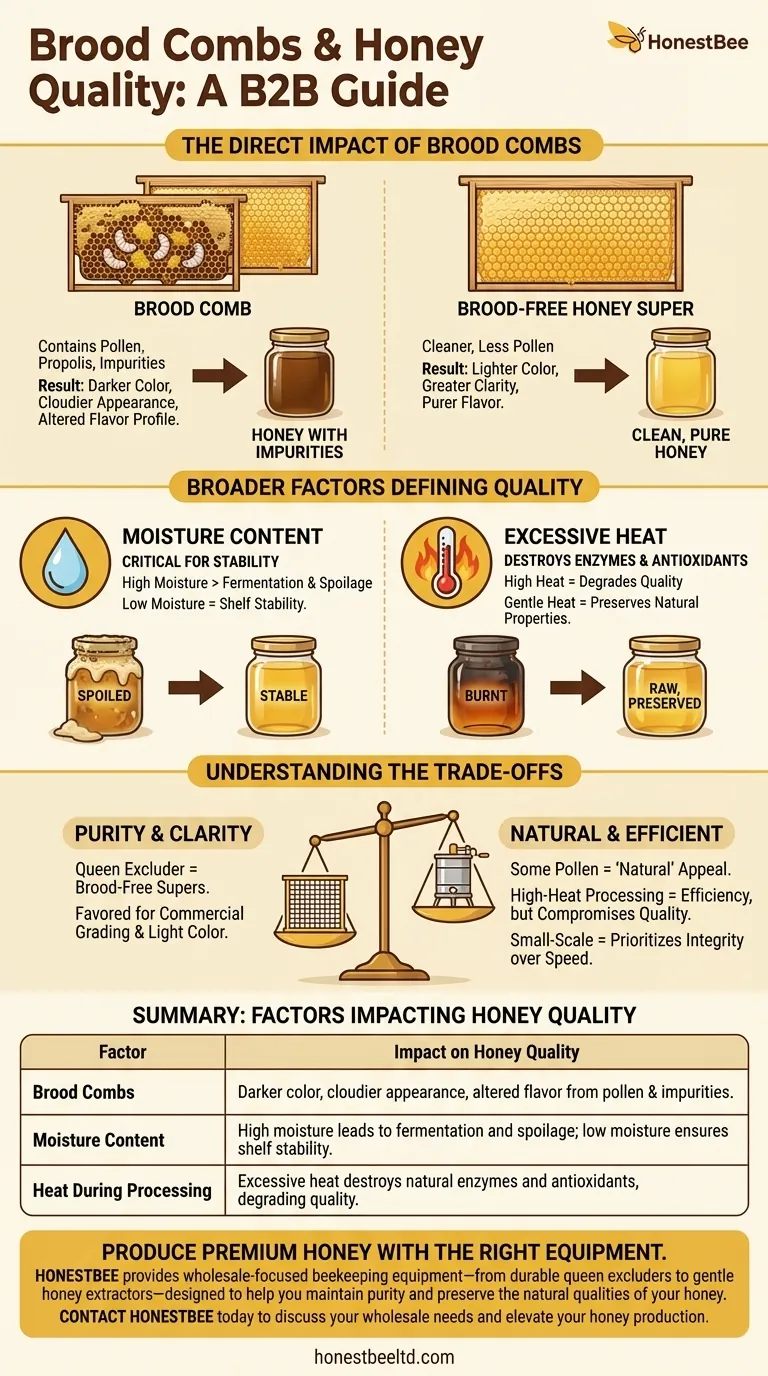 육아방 벌집이 꿀의 품질에 어떤 영향을 미치나요? 색상, 투명도 및 풍미에 미치는 영향 시각적 가이드