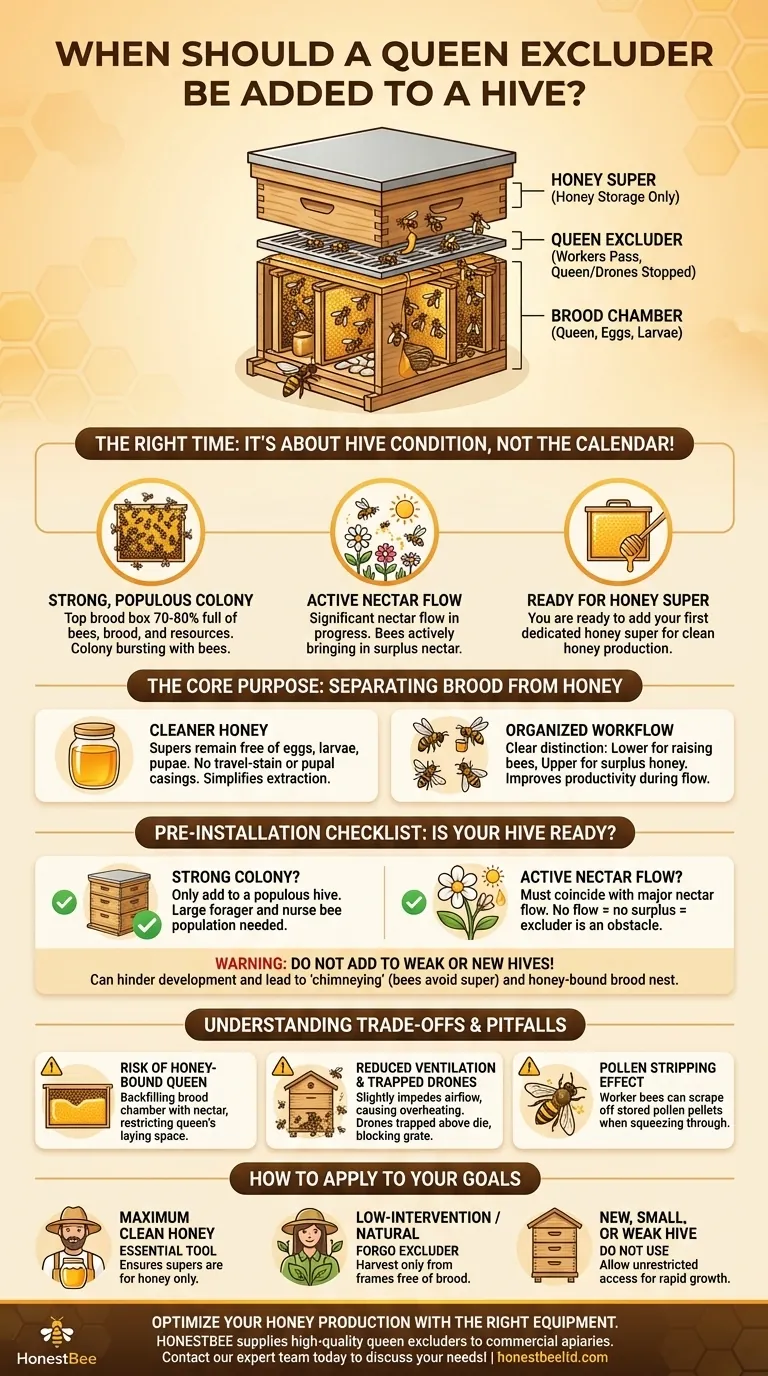 When should a queen excluder be added to a hive? Key Timing for Maximum Honey Production Visual Guide