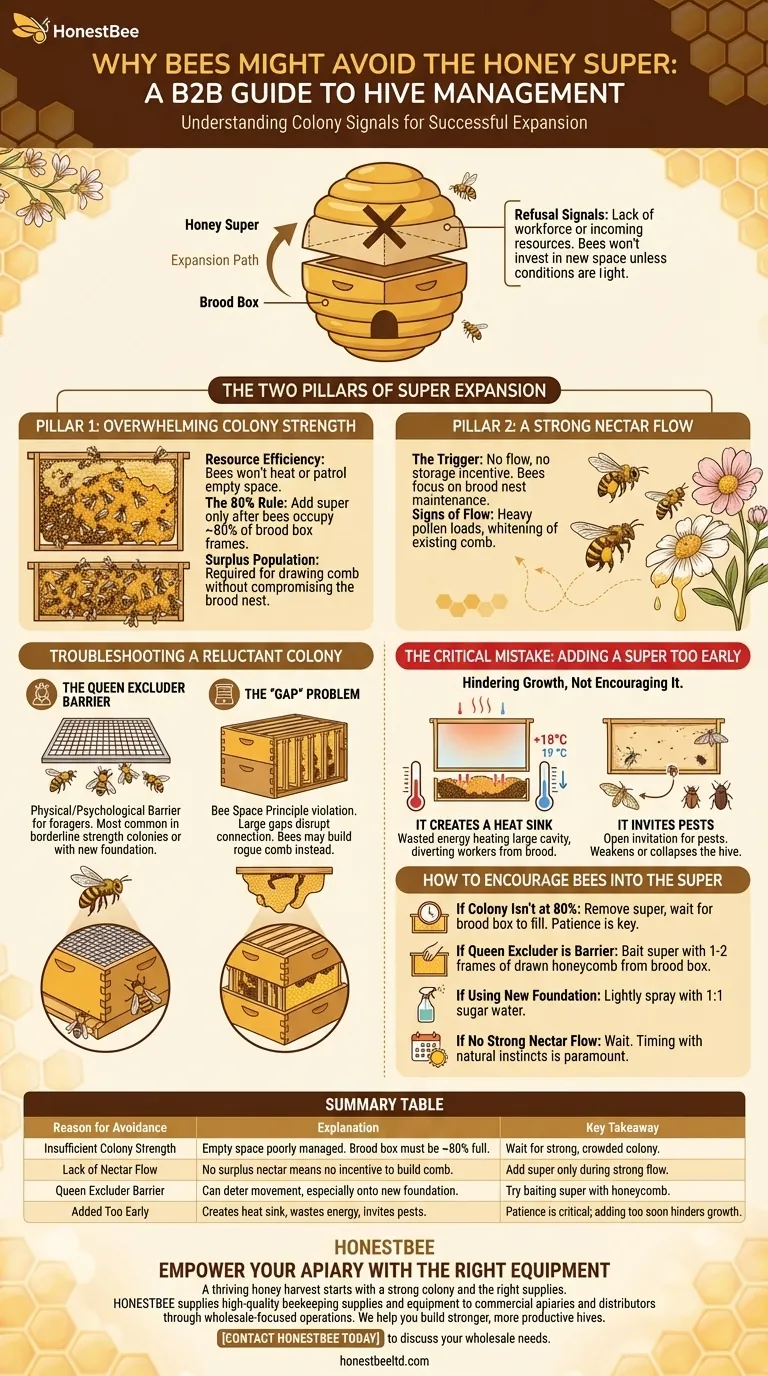 Why might bees not use the honey super immediately? Timing and Colony Strength are Key Visual Guide