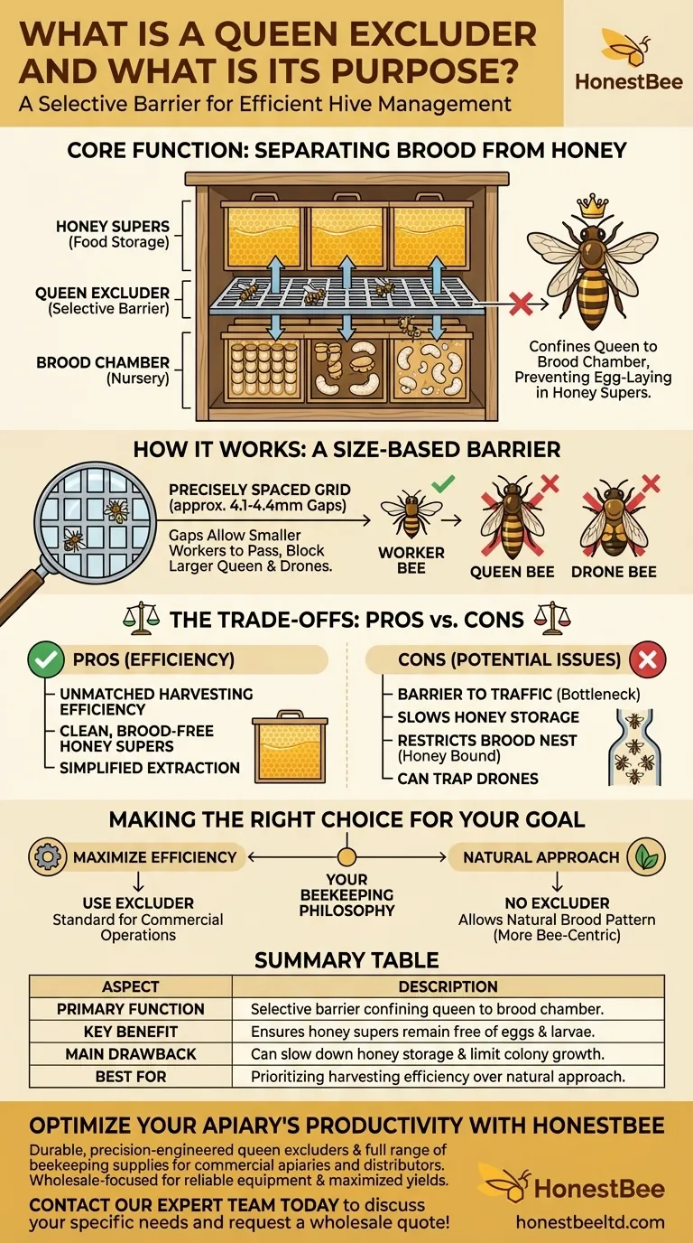 ¿Qué es un excluidor de reinas y cuál es su propósito? Una guía para cosechas de miel más limpias Guía Visual