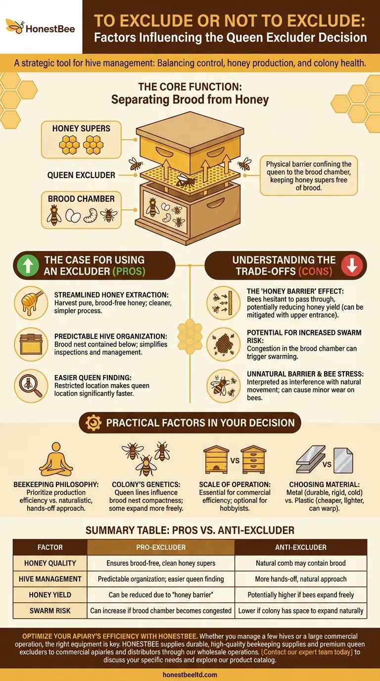What factors influence a beekeeper's decision to use a queen excluder? Maximize Honey Production & Hive Health Visual Guide