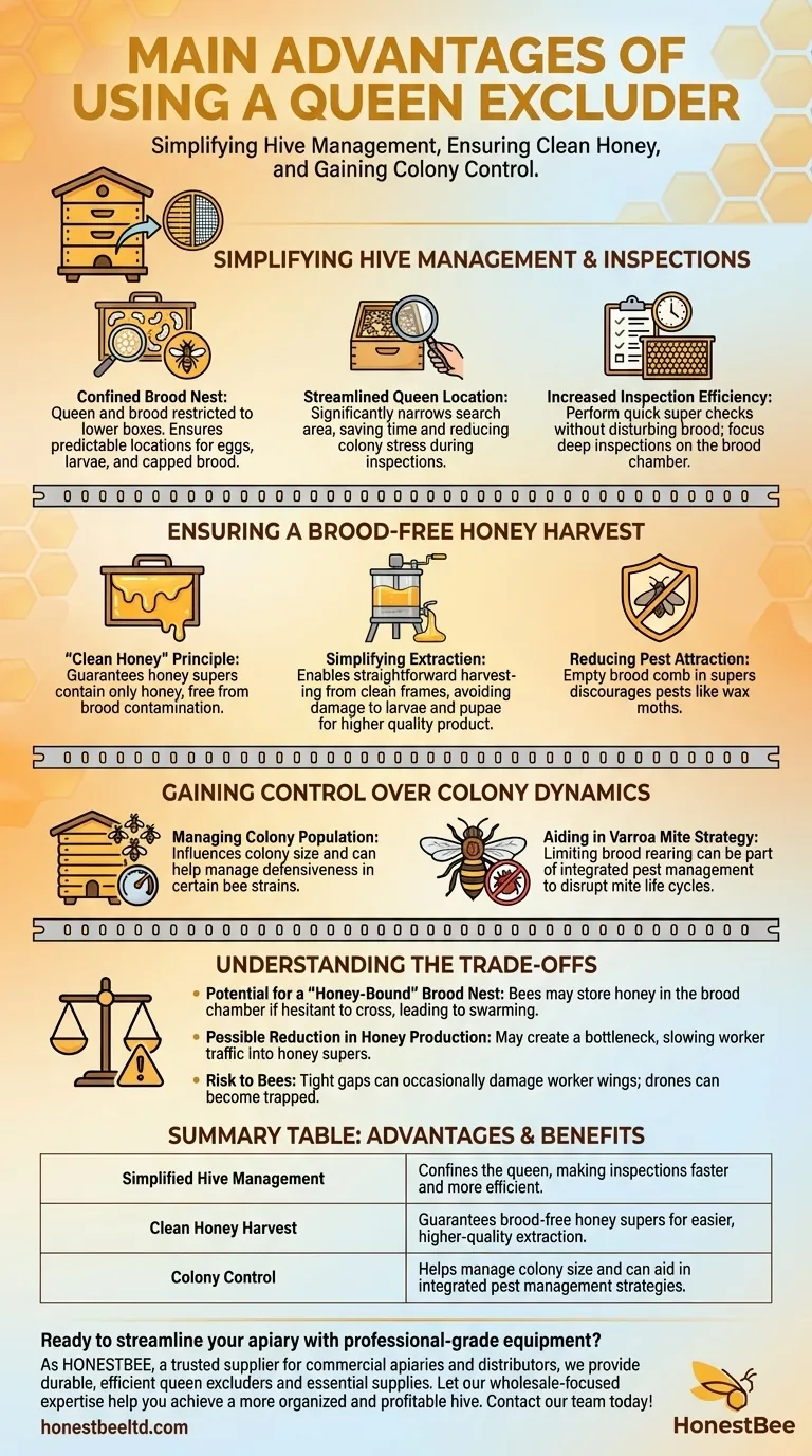 What are the main advantages of using a queen excluder in beekeeping? Simplify Hive Management & Harvest Visual Guide