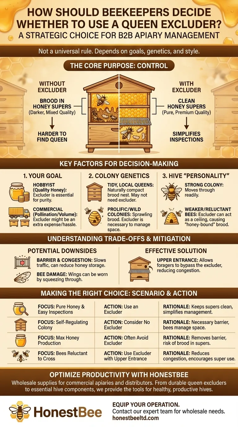 How should beekeepers decide whether to use a queen excluder? A Strategic Guide for Apiary Management Visual Guide
