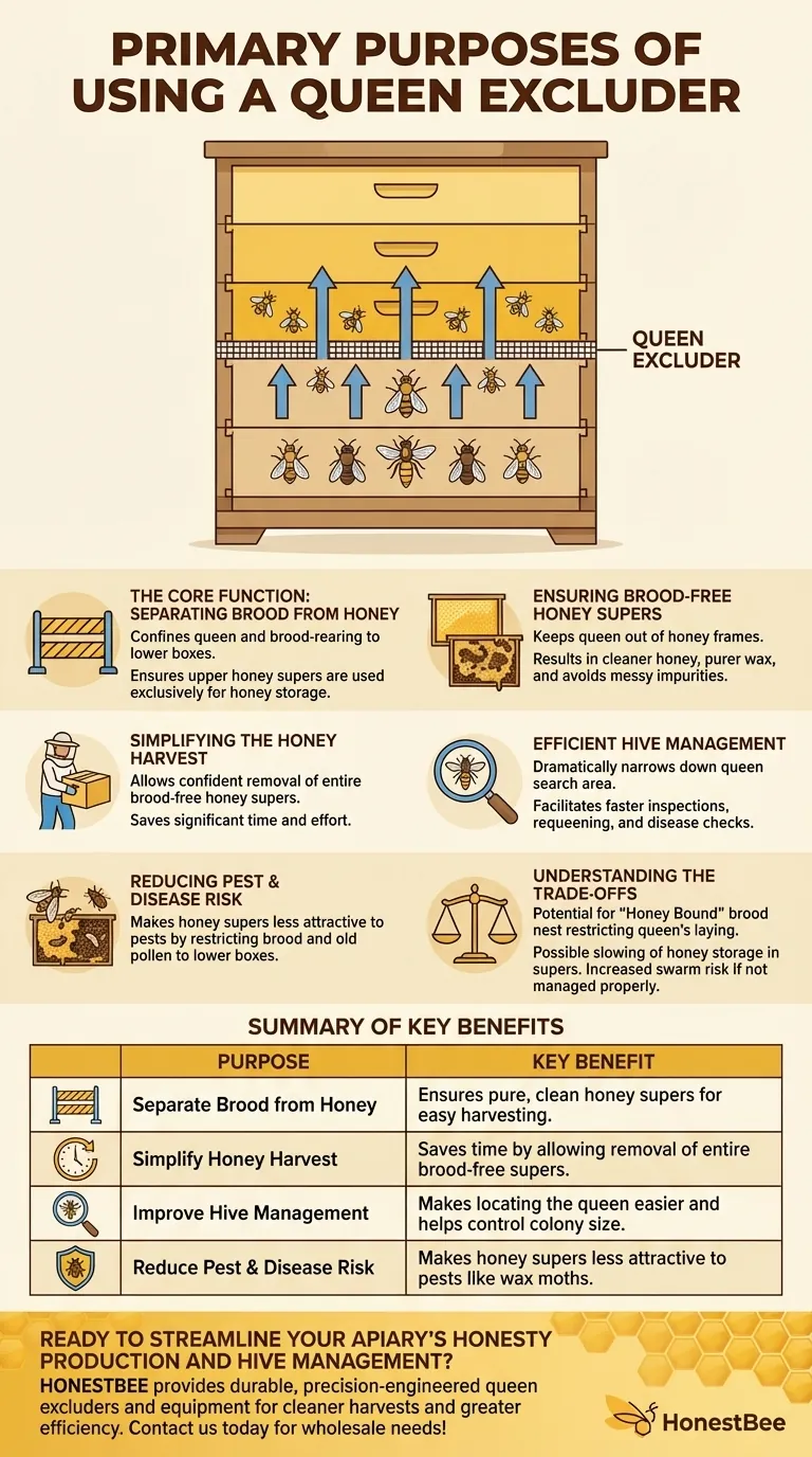 What are the primary purposes of using a queen excluder? Maximize Honey Purity & Hive Efficiency Visual Guide
