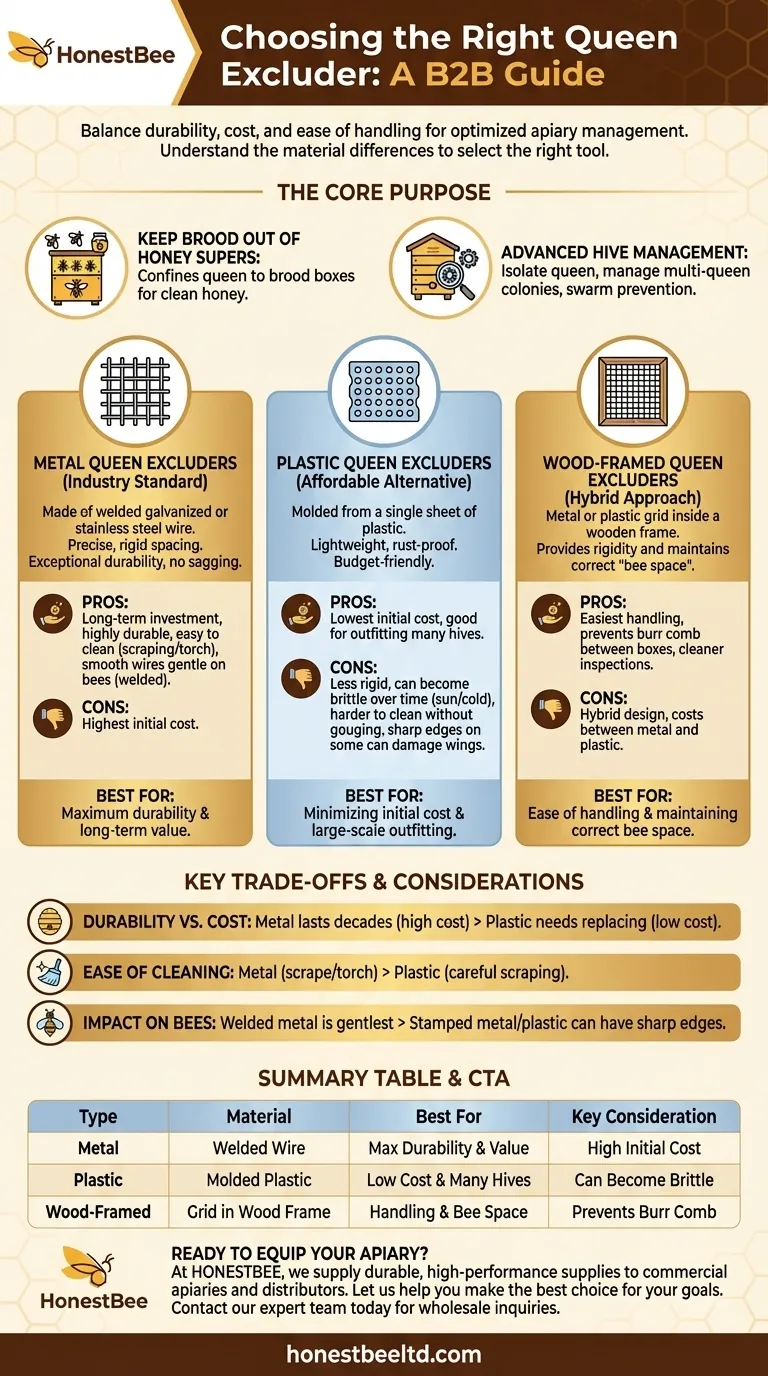 사용 가능한 여왕벌 격리기의 종류는 무엇인가요? 벌통에 적합한 재료를 선택하세요 시각적 가이드