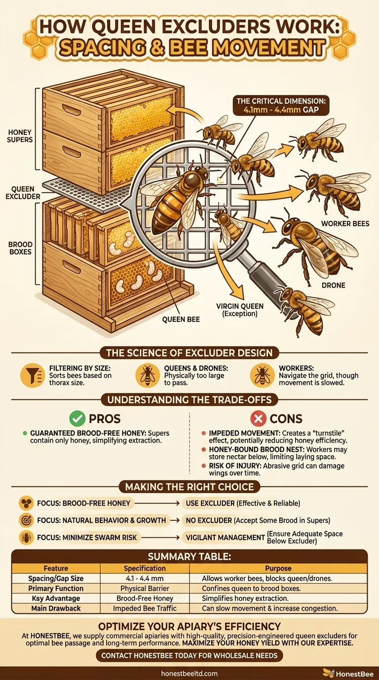 여왕벌 배제기는 간격과 벌의 이동 측면에서 어떻게 작동하나요? 정밀 벌통 관리를 위한 가이드 시각적 가이드