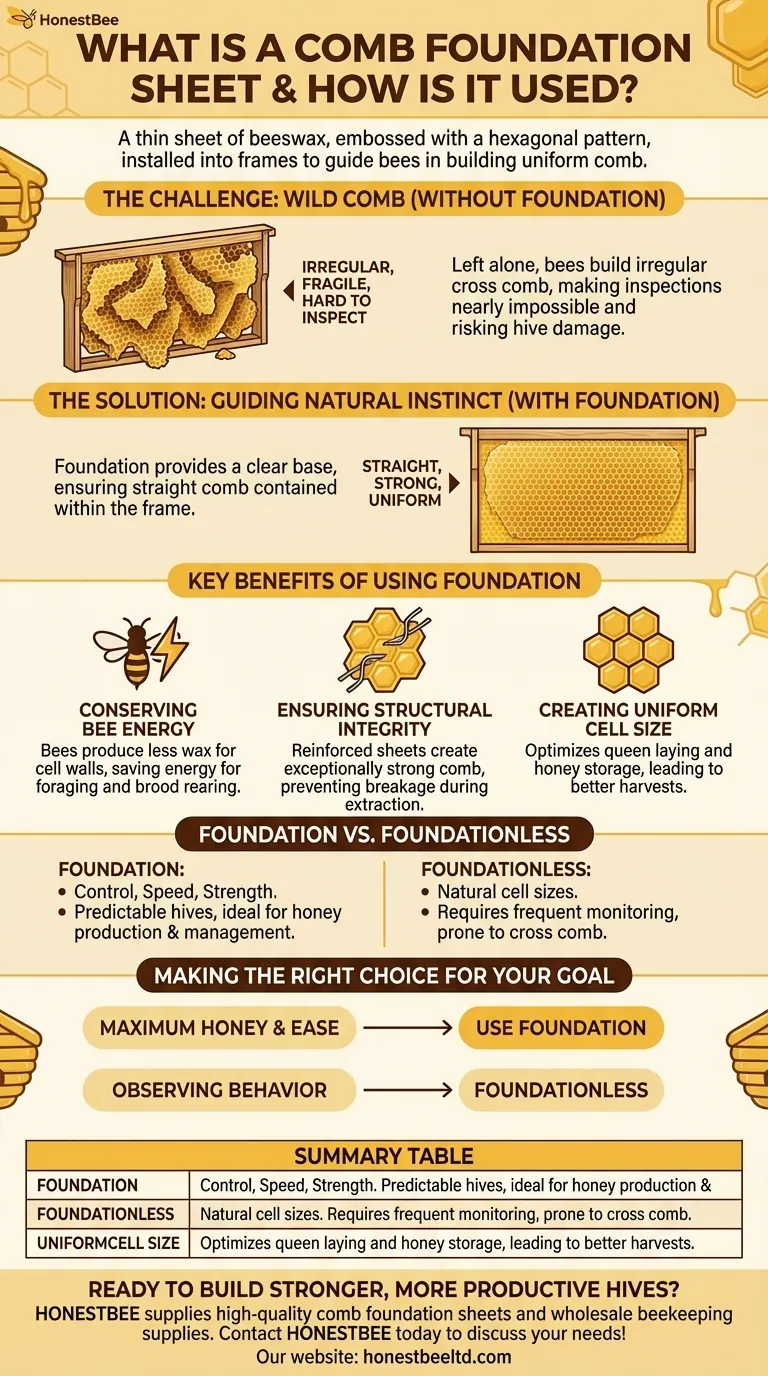 What is a comb foundation sheet and how is it used? A Guide to Stronger, More Productive Hives Visual Guide