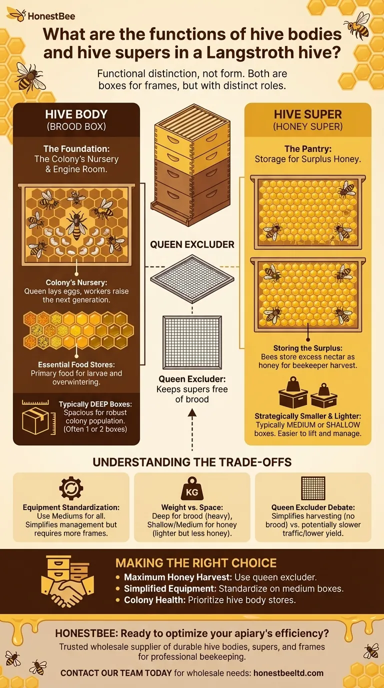 랑스트로스 벌통에서 벌통 본체(hive body)와 벌통 슈퍼(hive super)의 기능은 무엇인가요? 양봉 관리 마스터하기 시각적 가이드