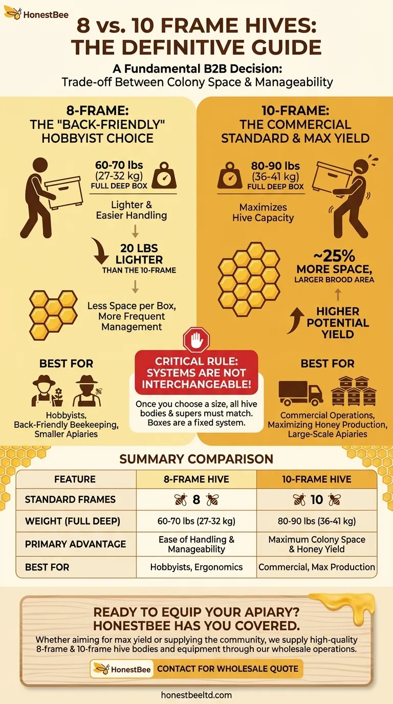 벌통 본체 또는 계상에는 일반적으로 몇 개의 벌집 틀이 들어갈까요? 8프레임 vs. 10프레임 벌통 가이드 시각적 가이드