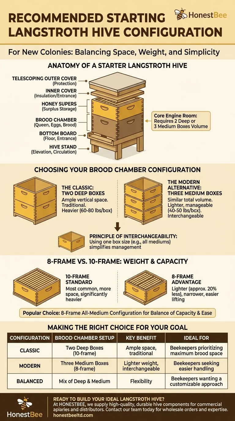 What is the recommended starting configuration for a Langstroth hive? Choose the Right Setup for Your Apiary Visual Guide